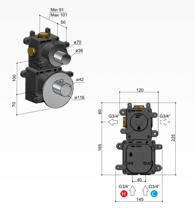 Hotbath MHF001 High Flow inbouwbox voor thermostaat met 1 stopkraan