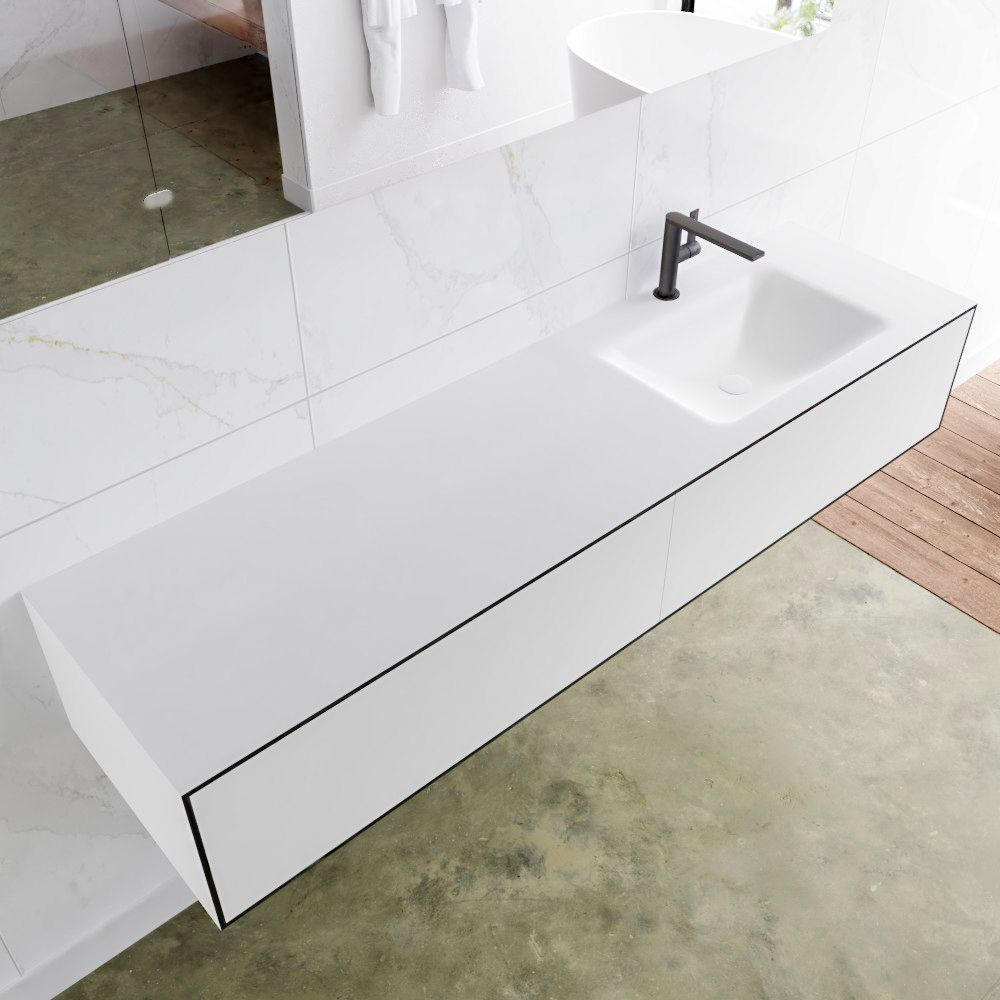 Mondiaz Lagom 170 badmeubel solid surface urban 2 lades Wastafel Cloud rechts 1 kraangat