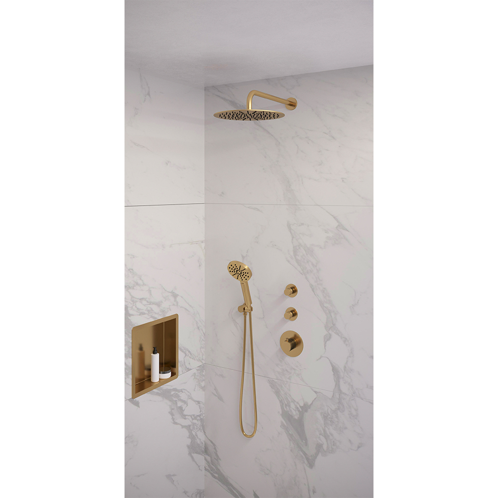 Brauer Gold Edition doucheset gebogen muurbuis en ronde handdouche 30 goud