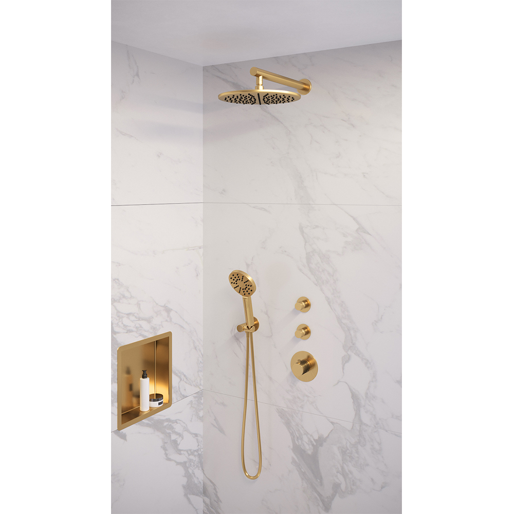 Brauer Gold Edition doucheset rechte muurbuis en ronde handdouche 30 goud