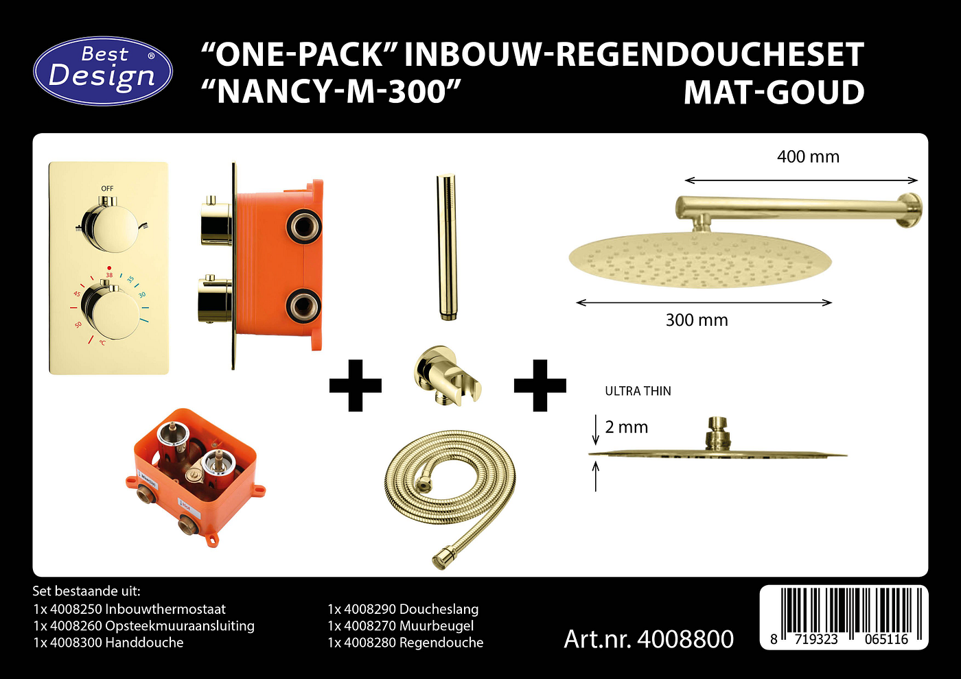 Best Design Nancy one pack inbouw regendouche mat goud