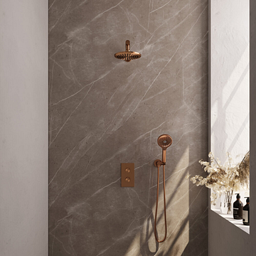 Brauer Copper Carving doucheset rechte muurarm en ronde handdouche 3-weg 20 koper