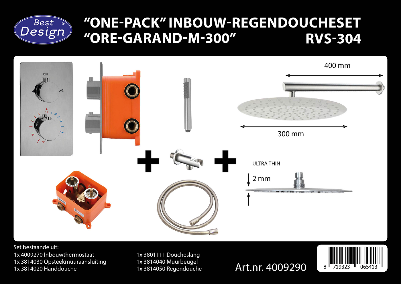 Best Design Garand inbouw regendoucheset M300 RVS 304