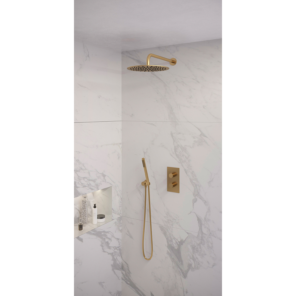 Brauer Gold Edition doucheset gebogen muurbuis en staafhanddouche 3-weg 30 goud