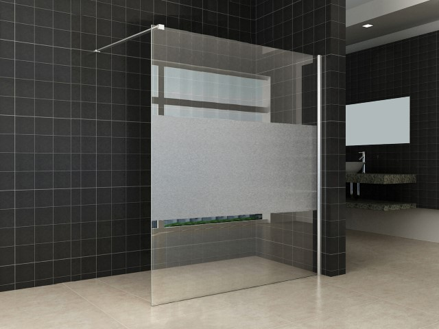 Wiesbaden Comfort inloopdouche 1600 x 2000 x 8 mm nano helder glas met melkglas middenband/chroom