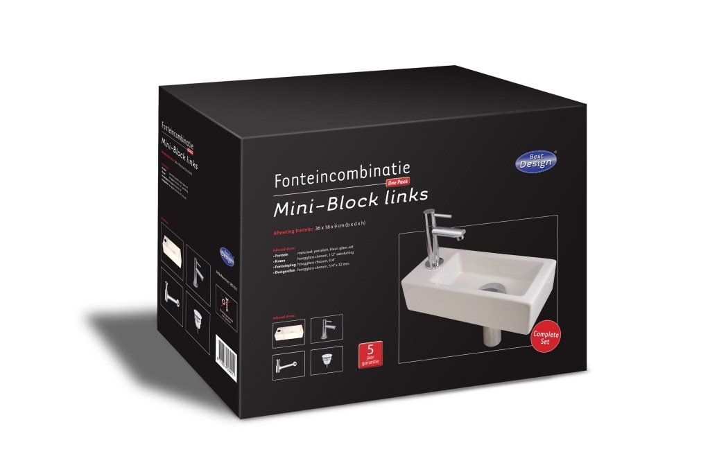 One pack Fonteincombinatie Mini Block links glanzend wit