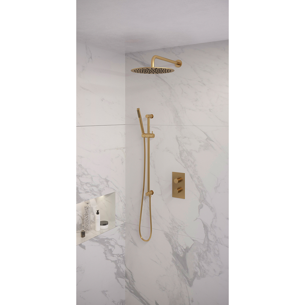 Brauer Gold Edition doucheset glijstang, gebogen muurbuis en staafhanddouche 3-weg 30 goud