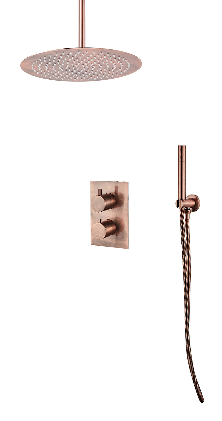 Saniclear Copper inbouw regendouche met plafondarm en 30cm hoofddouche