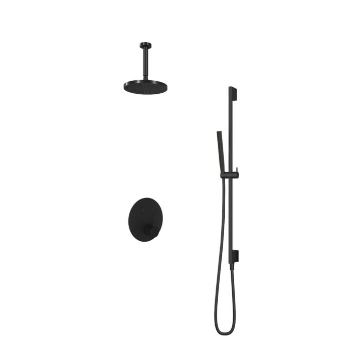 Hotbath Cobber IBS22 inbouw douche set met 2 pushbuttons mat zwart staafdouche plafondbuis 15cm douchekop 20cm (incl. glijstang)
