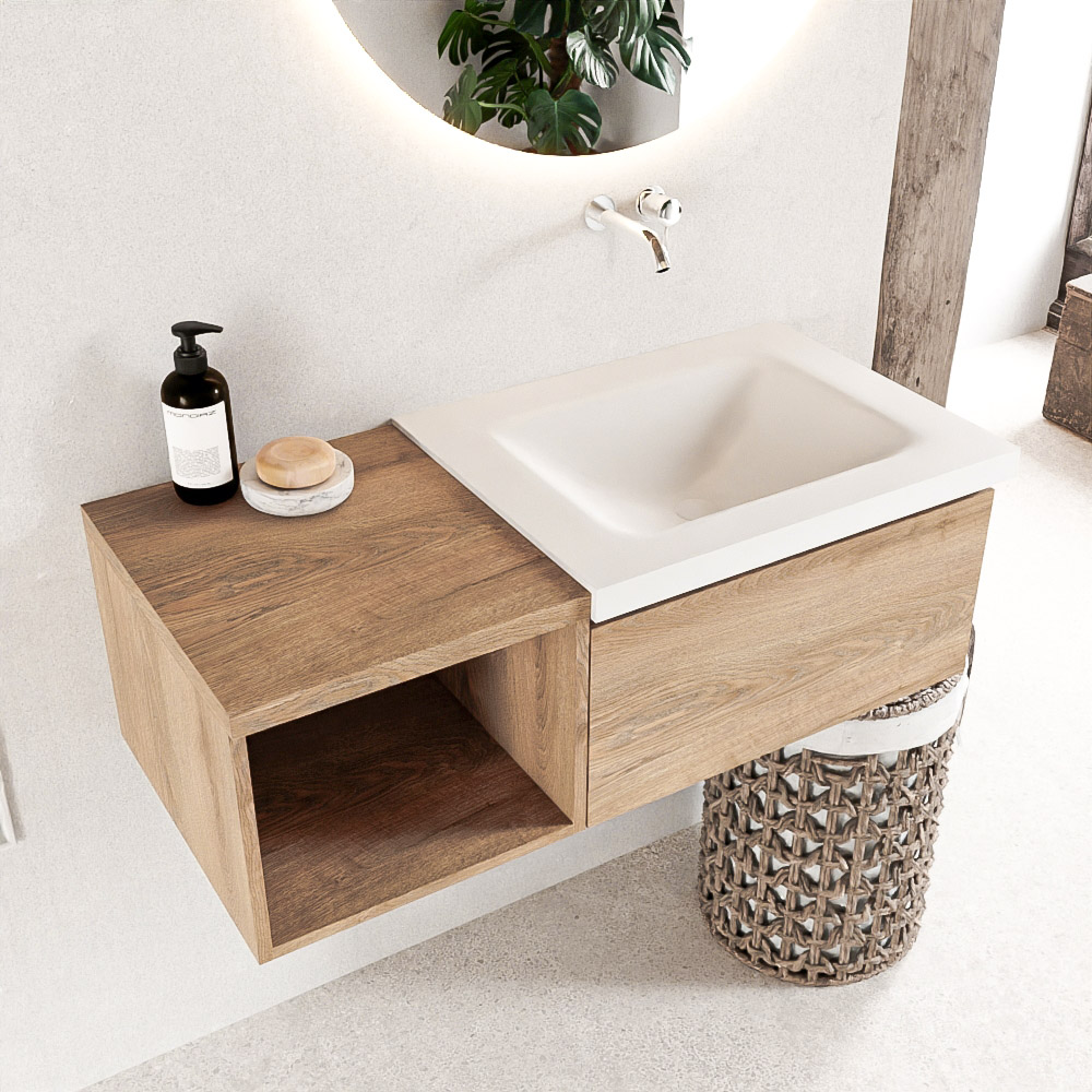 Mondiaz Bukla badmeubel rechts 1 lade 100 washed oak en talc