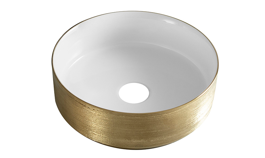 Wiesbaden Mondri waskom rond 36 x 36 x 12 cm glans wit/geborsteld goud