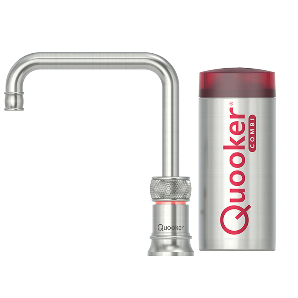 Quooker Classic Nordic Square Single Tap kokend waterkraan met COMBI boiler RVS