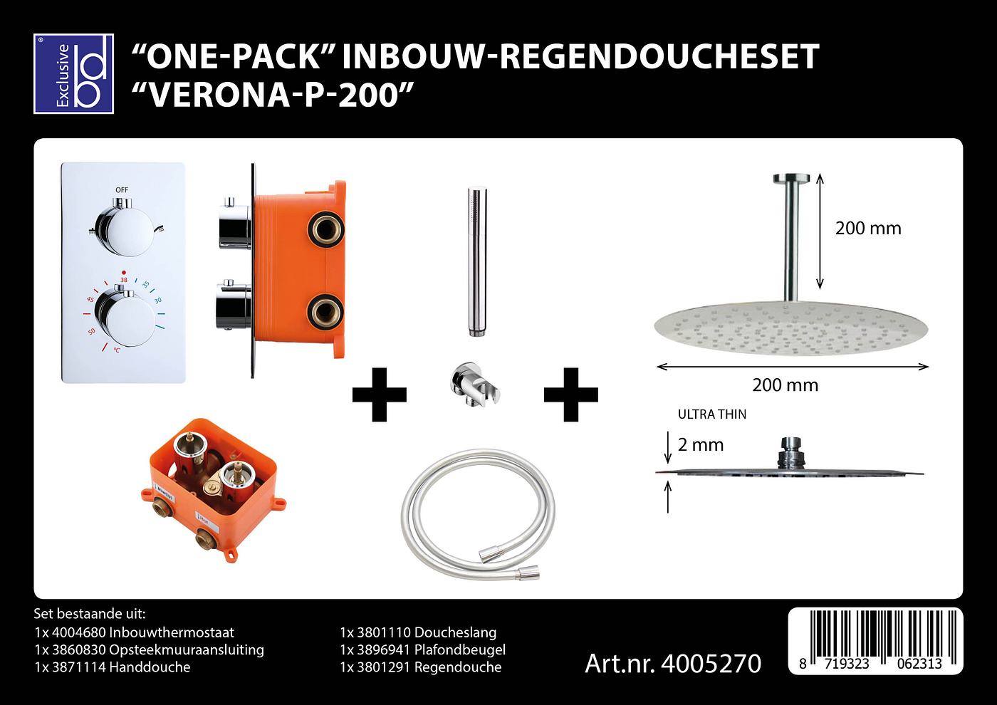 Best Design Verona P 200 inbouw regendoucheset chroom