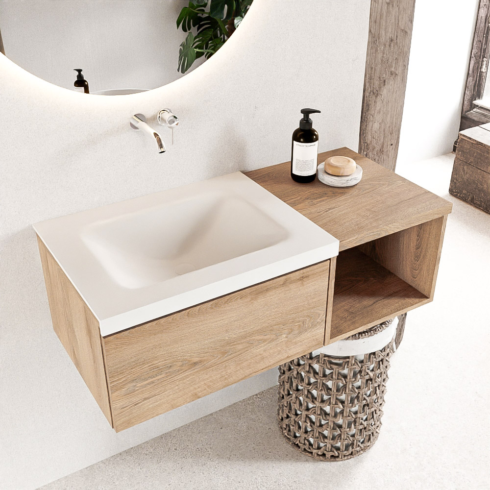 Mondiaz Bukla badmeubel links 1 lade 100 washed oak en talc