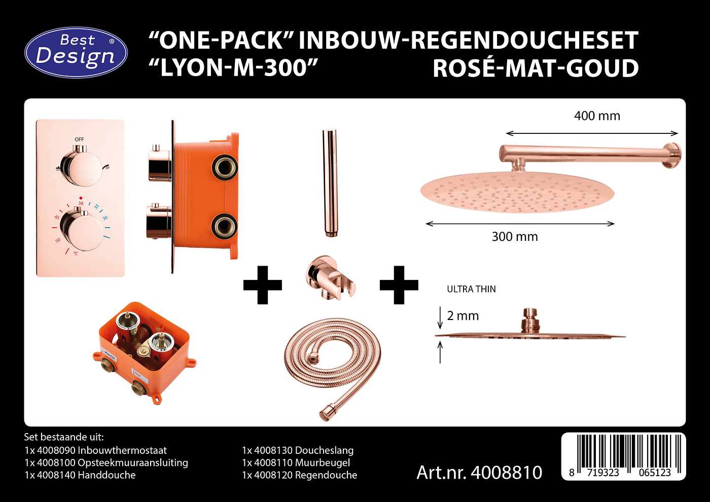 Best Design Lyon one pack inbouw regendouche rosé mat goud