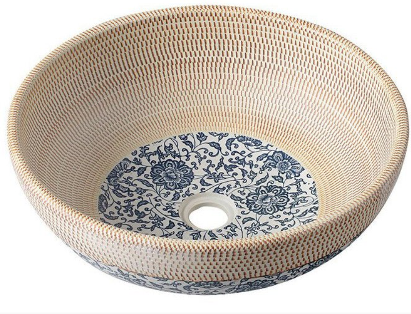 Sapho Priori keramiek waskom diameter 42 cm beige/blauw