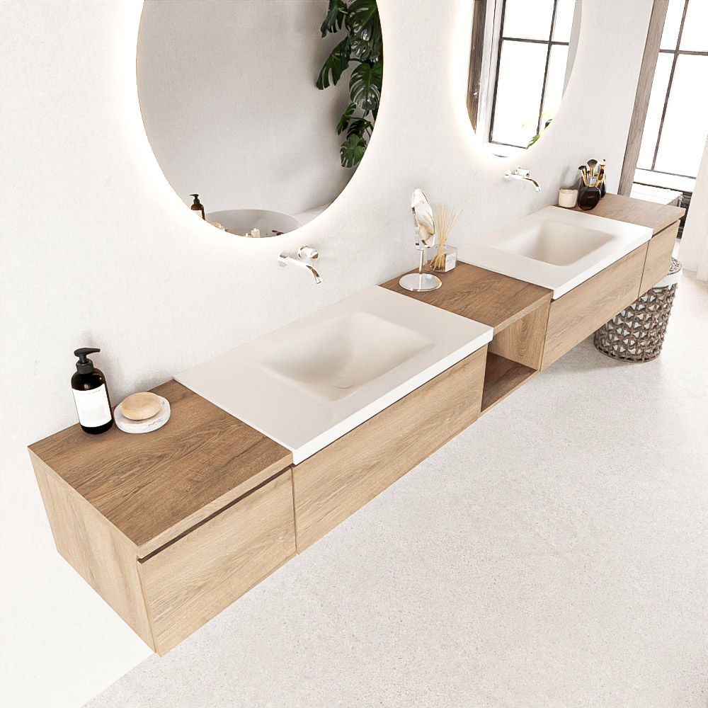 Mondiaz Bukla badmeubel 4 lades 280 washed oak en talc