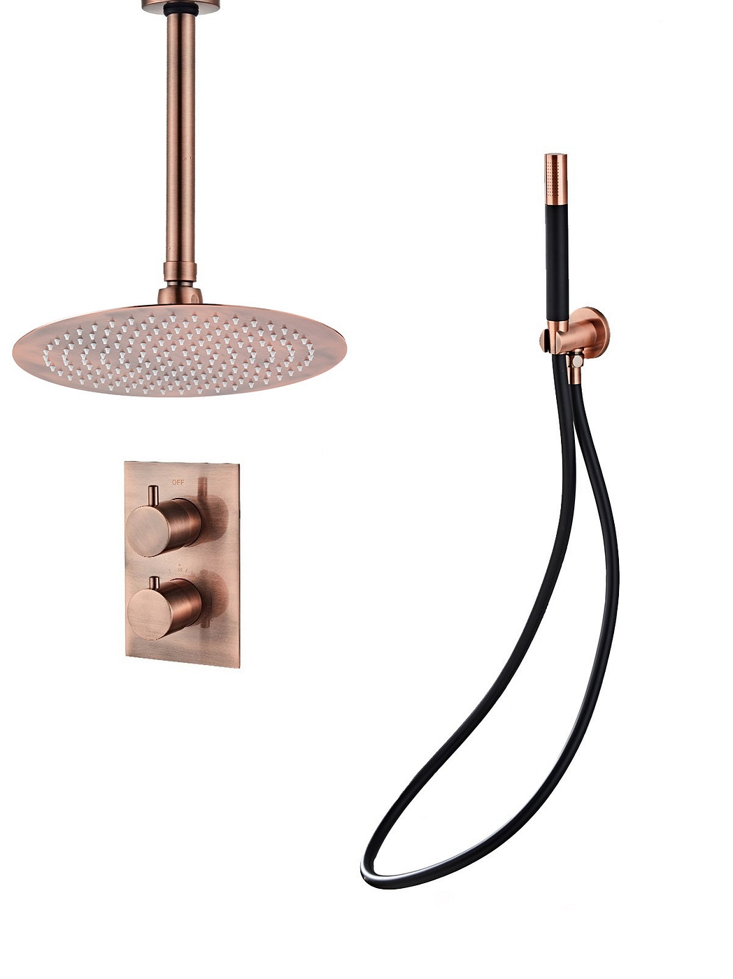 Saniclear Copper Pro inbouw regendouche met plafondarm en hoofddouche 30cm koper