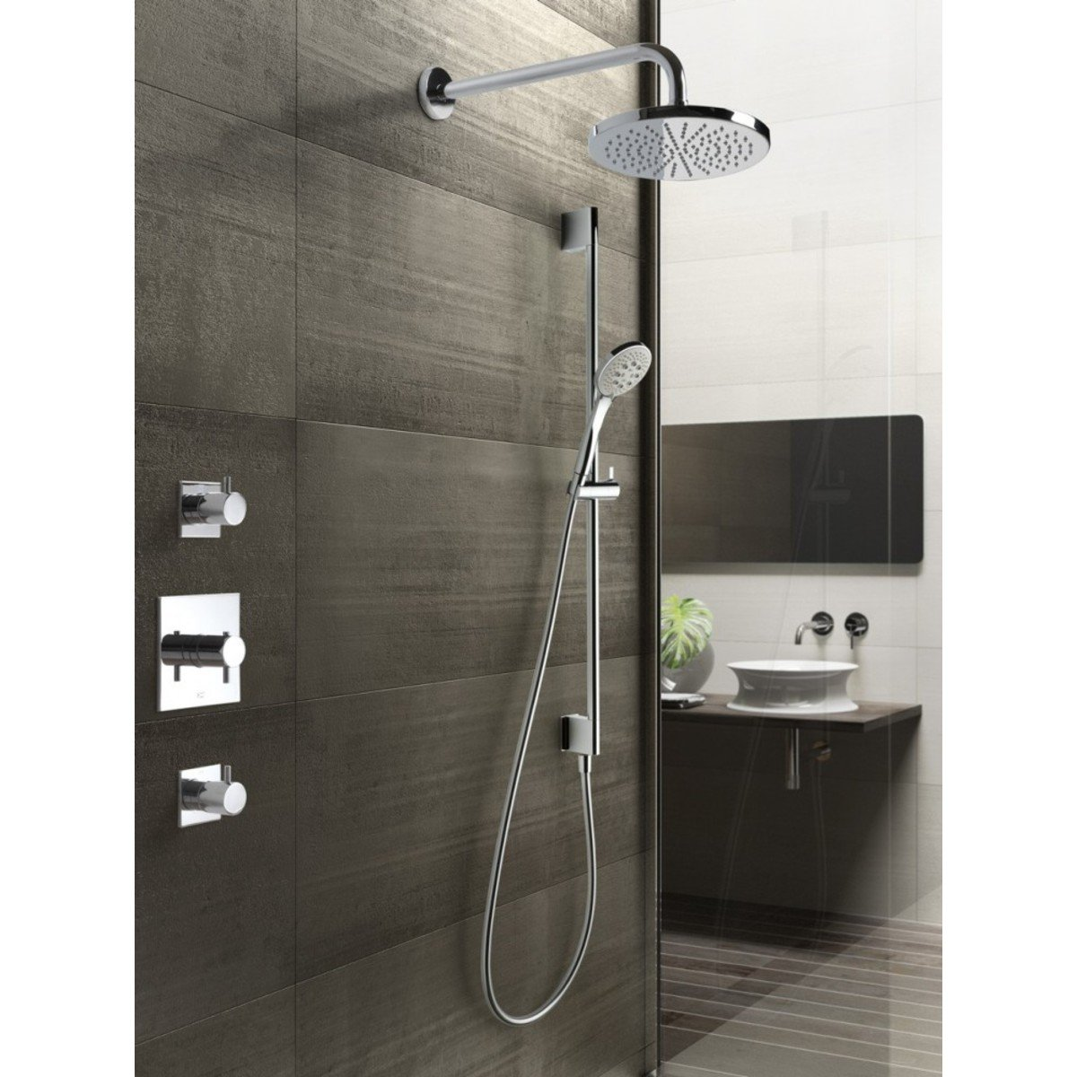 Hotbath Laddy inbouw douche set met 2 stopkranen IBS2 geborsteld nikkel staafdouche plafondbuis 35cm douchekop 20cm