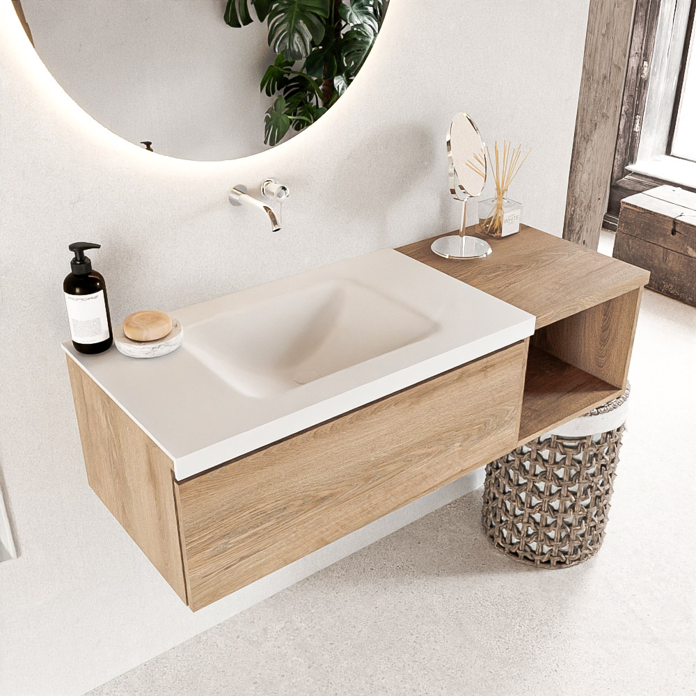 Mondiaz Bukla badmeubel links 1 lade 120 washed oak en talc