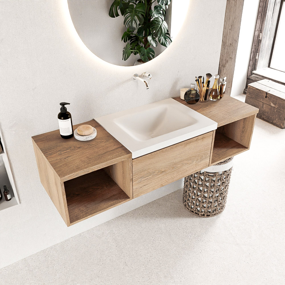 Mondiaz Bukla badmeubel 2 lades 140 washed oak en talc