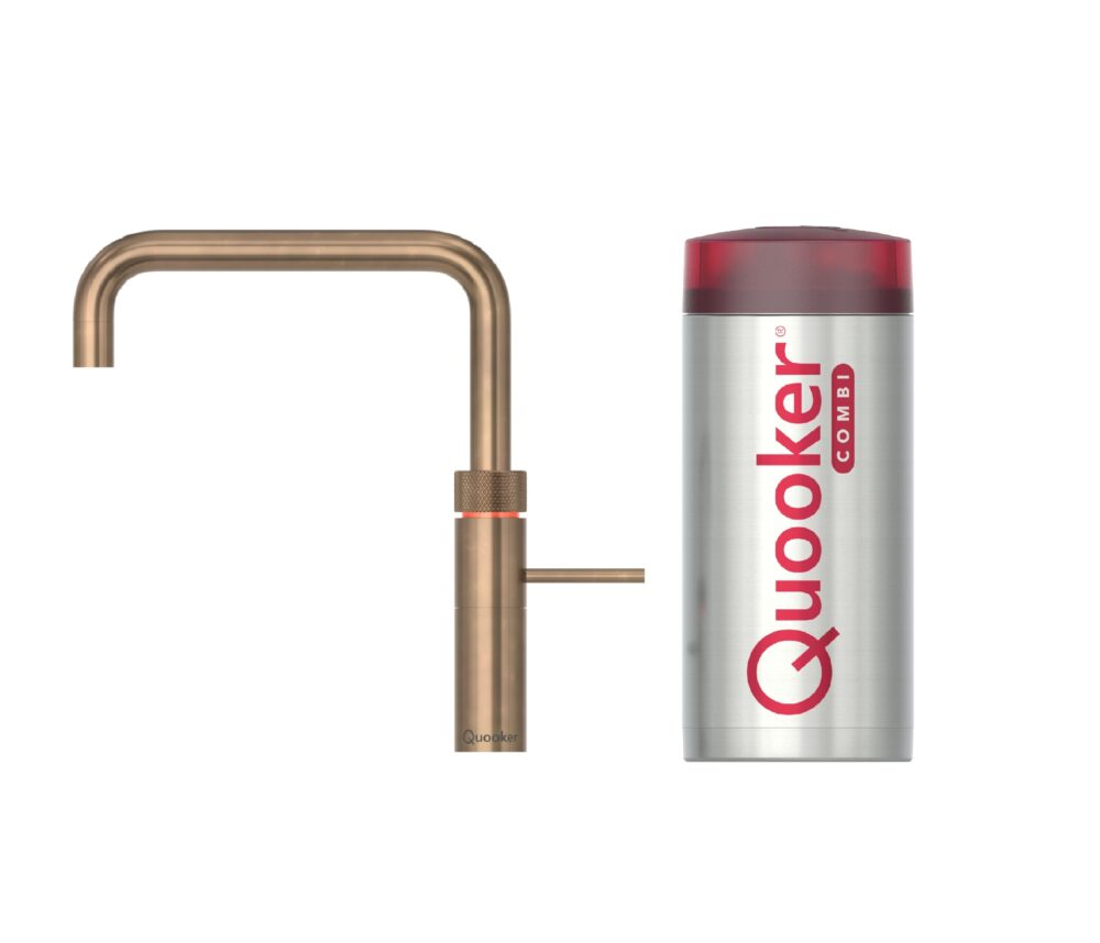 Quooker Fusion Square kokend waterkraan met COMBI boiler messing patina