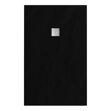 Tapo Relievo Crag douchebak 100x160 cm mat zwart met geborsteld RVS afvoerrooster