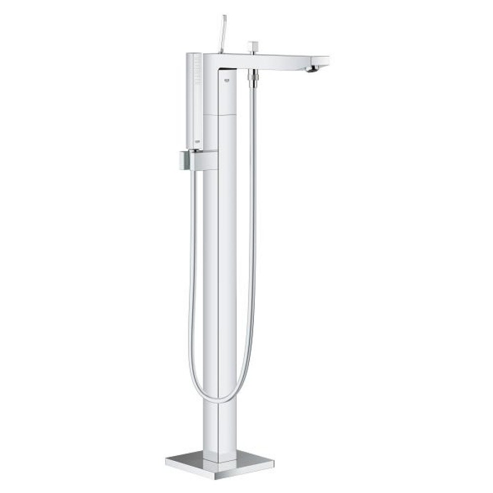 Grohe Eurocube joy freestander badkraan met omstel met douchehouder met euphoria handdouche en doucheslang 125 cm chroom