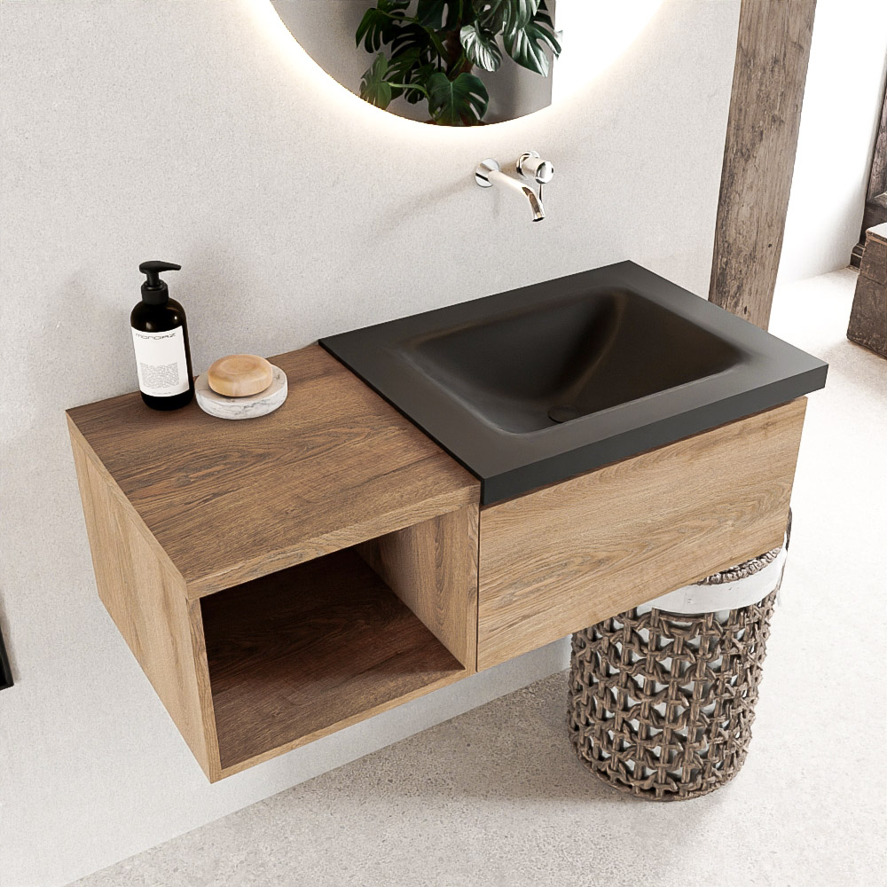 Mondiaz Bukla badmeubel rechts 1 lade 100 washed oak en urban