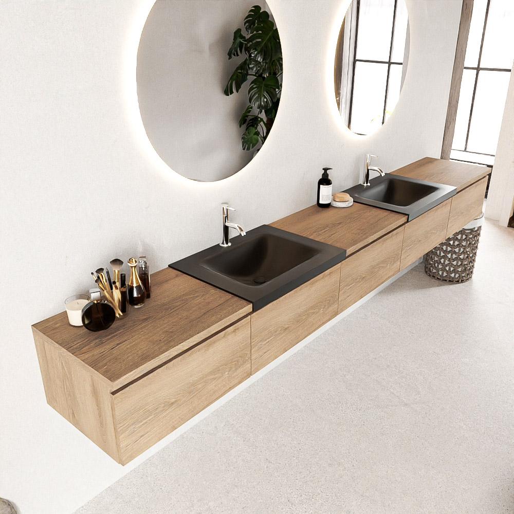 Mondiaz Bukla badmeubel 2 kraangaten 300 washed oak en urban