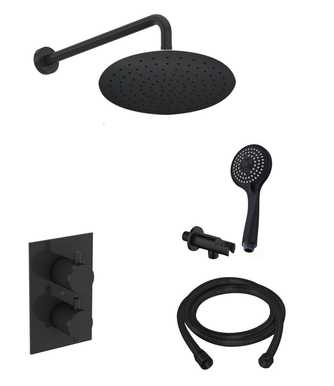 Saniclear Nero inbouw regendouche met wandarm hoofddouche en 3 standen handdouche 30cm mat zwart