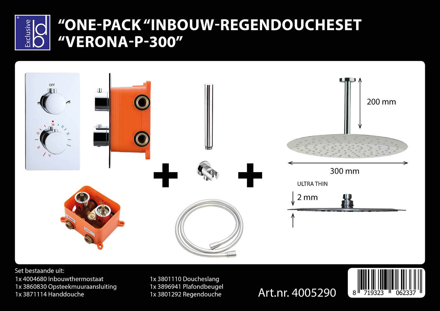 Best Design Verona P 300 inbouw regendoucheset chroom