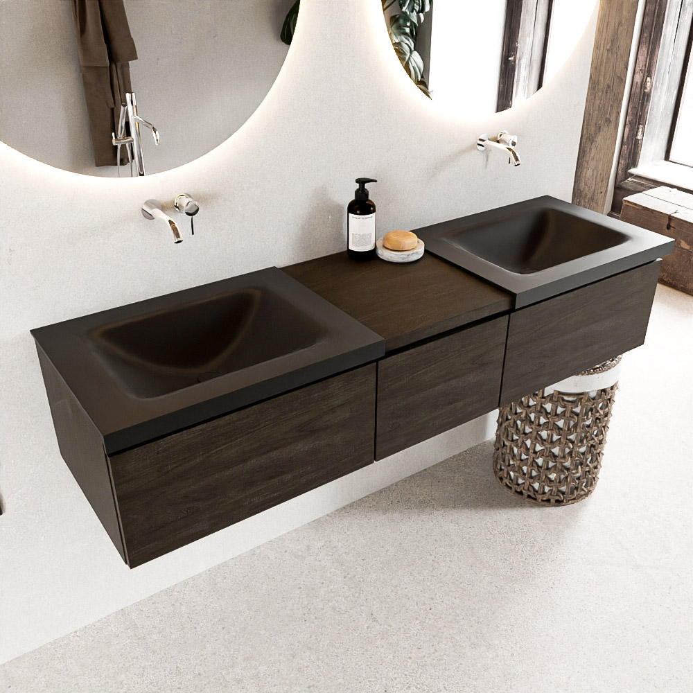 Mondiaz Bukla badmeubel dubbele wasbak 160 dark brown en urban