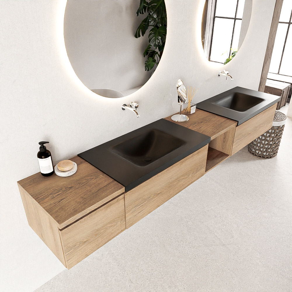 Mondiaz Bukla badmeubel rechts dubbele wasbak 240 washed oak en urban