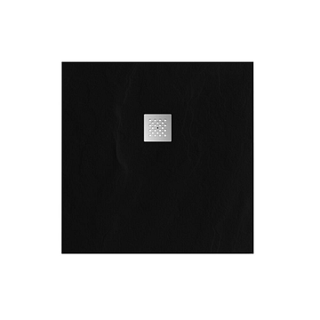 Tapo Relievo Crag douchebak 90x90 cm mat zwart met geborsteld RVS afvoerrooster