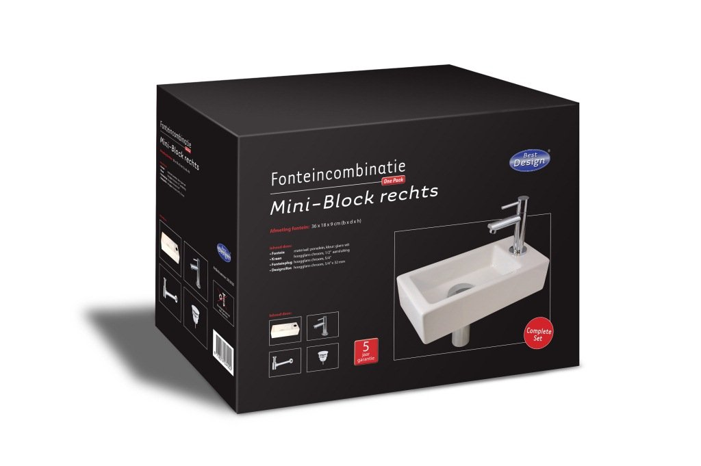 One pack Fonteincombinatie Mini Block rechts glanzend wit