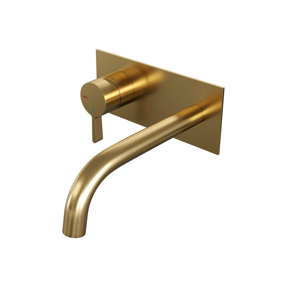 Brauer Gold Edition inbouw wastafelkraan met gebogen uitloop en rechte  staaf 20x9 goud