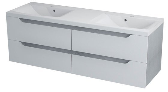 Wave Double Vanity Unit 150x50x48cm wit / zilver eiken excl. wastafel