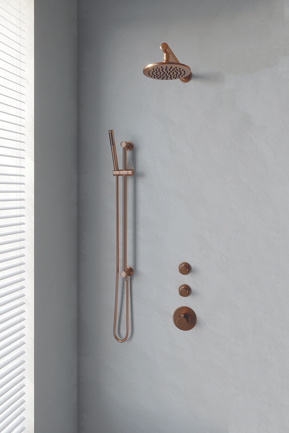 Brauer Copper Edition doucheset glijstang, rechte muurbuis en staafhanddouche 20 koper
