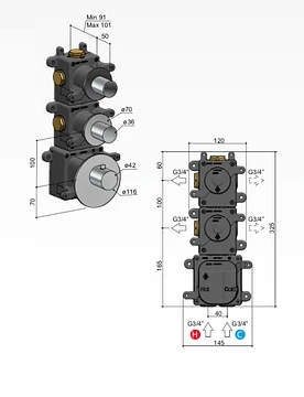 Hotbath MHF002 High Flow inbouwbox voor thermostaat met 2 stopkranen