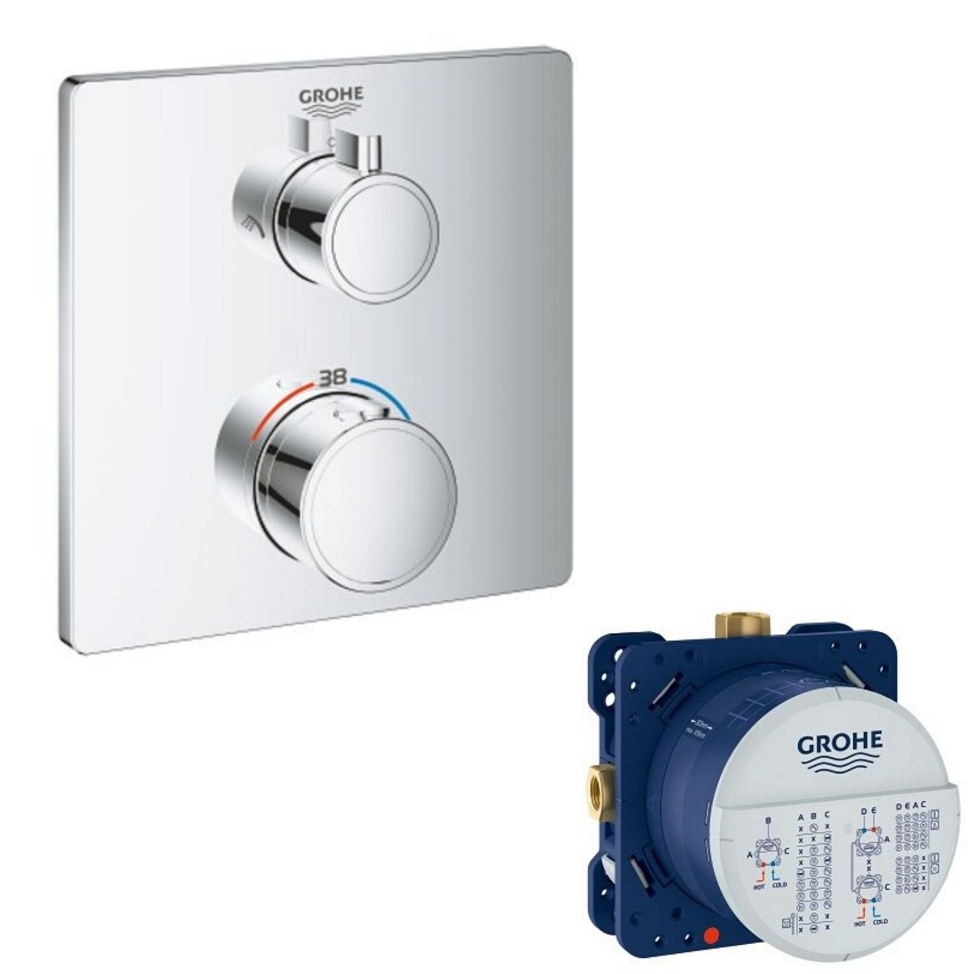 Grohe Grohtherm afdekset thermostaat met stop/omstelkraan inc. inbouwdeel chroom