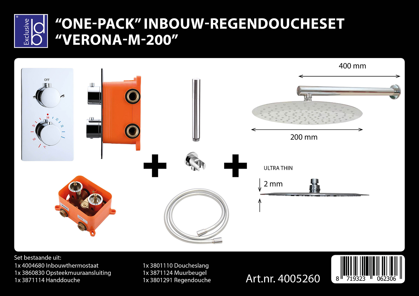 Best Design Verona M 200 inbouw regendoucheset chroom