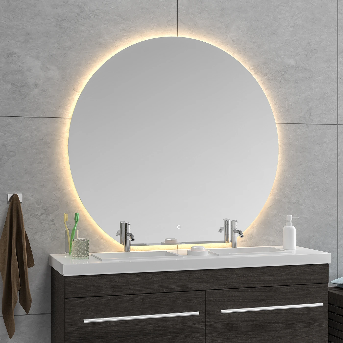 Wiesbaden Tramonto spiegel rond met LED, dimbaar en spiegelverwarming 120 x 112 x 0,3 cm