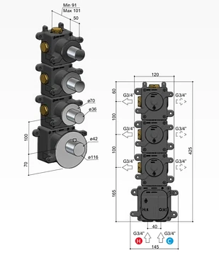 Hotbath MHF003 High Flow inbouwbox voor thermostaat met 3 stopkranen