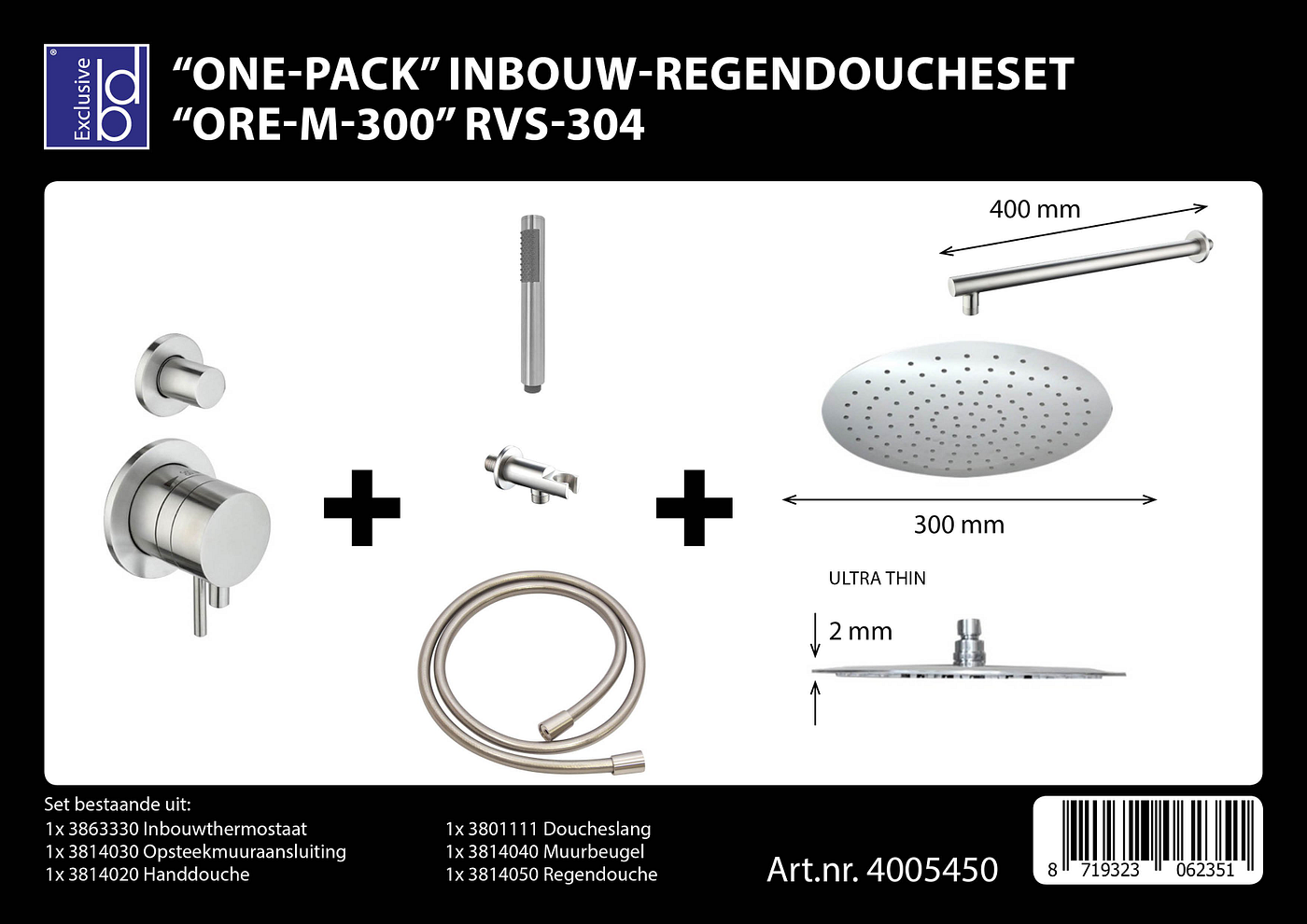 Best Design Ore M300 inbouw regendoucheset RVS 304