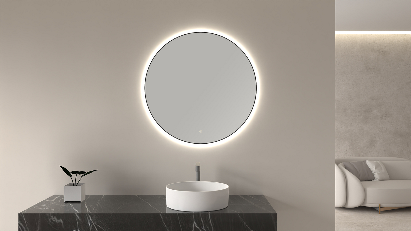 Wiesbaden Novi spiegel rond met LED, dimbaar 60 cm mat zwart