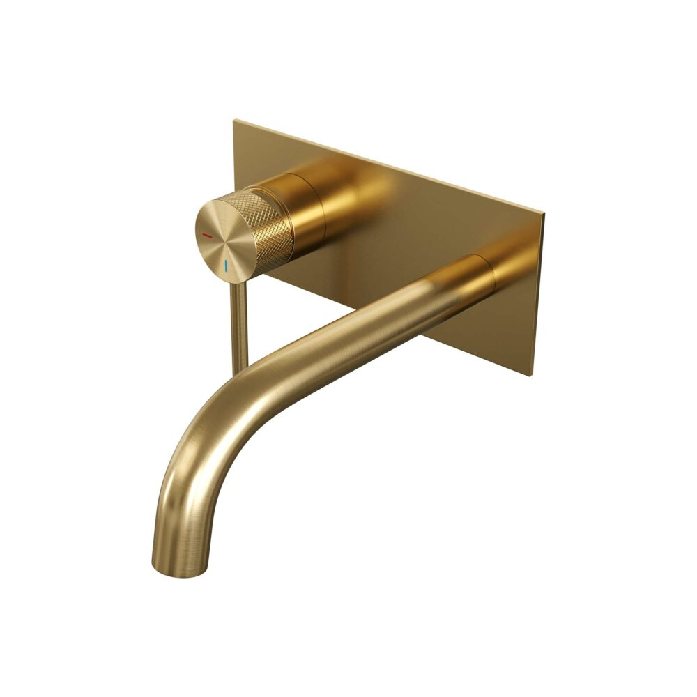 Brauer Gold Carving inbouw wastafelkraan met gebogen uitloop en ronde staaf 20x9 goud