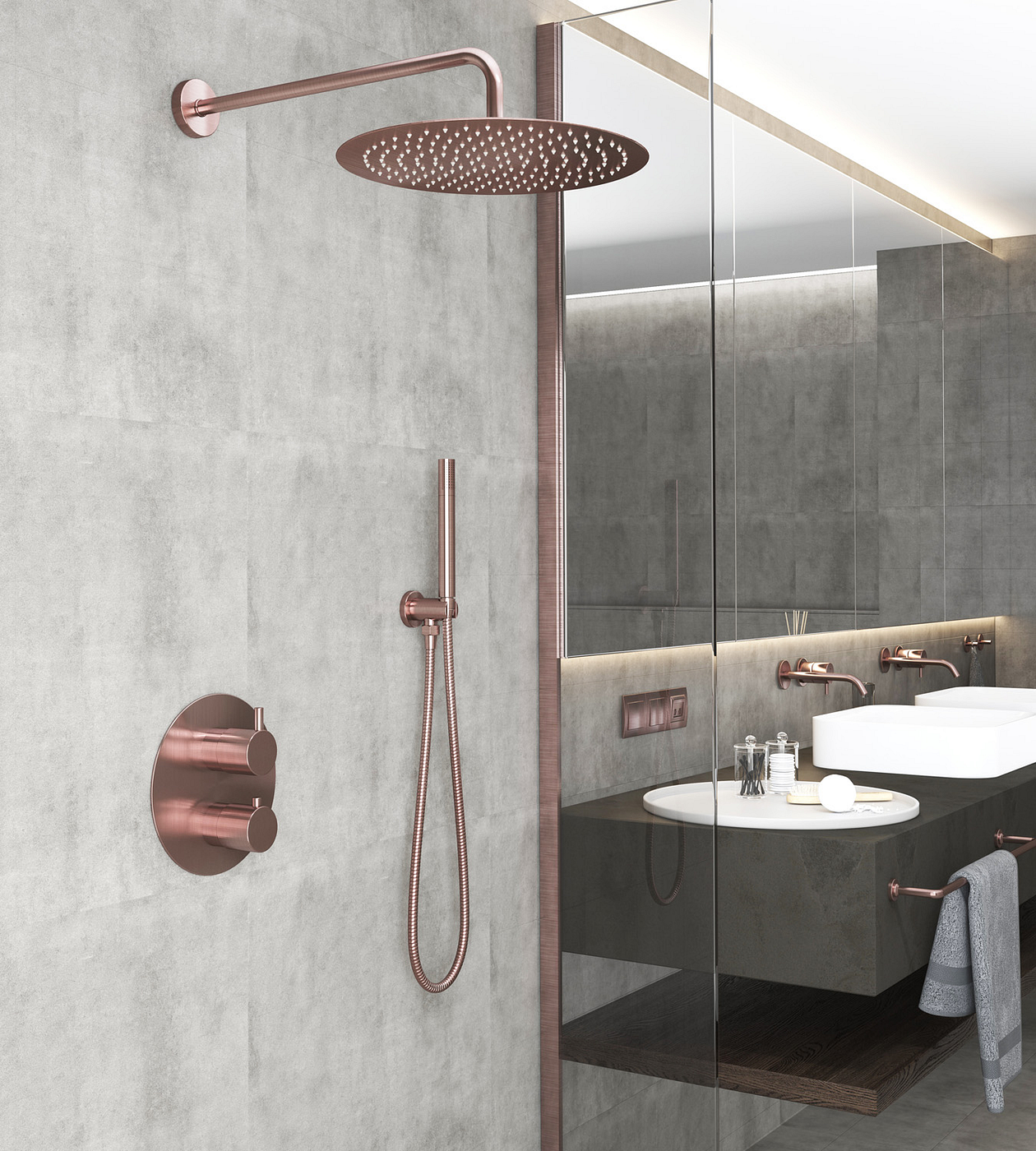 Saniclear Copper inbouw regendouche met muurarm 30 geborsteld koper