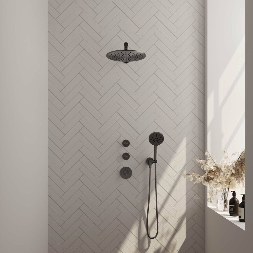 Brauer Gunmetal Edition inbouw doucheset rechte muurarm en ronde handdouche 30 gunmetal