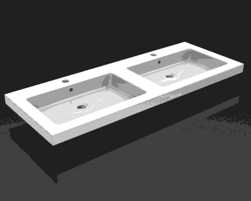 Wiesbaden Kera wastafel dubbel met 2 kraangaten 120x46x5 cm keramiek glans wit